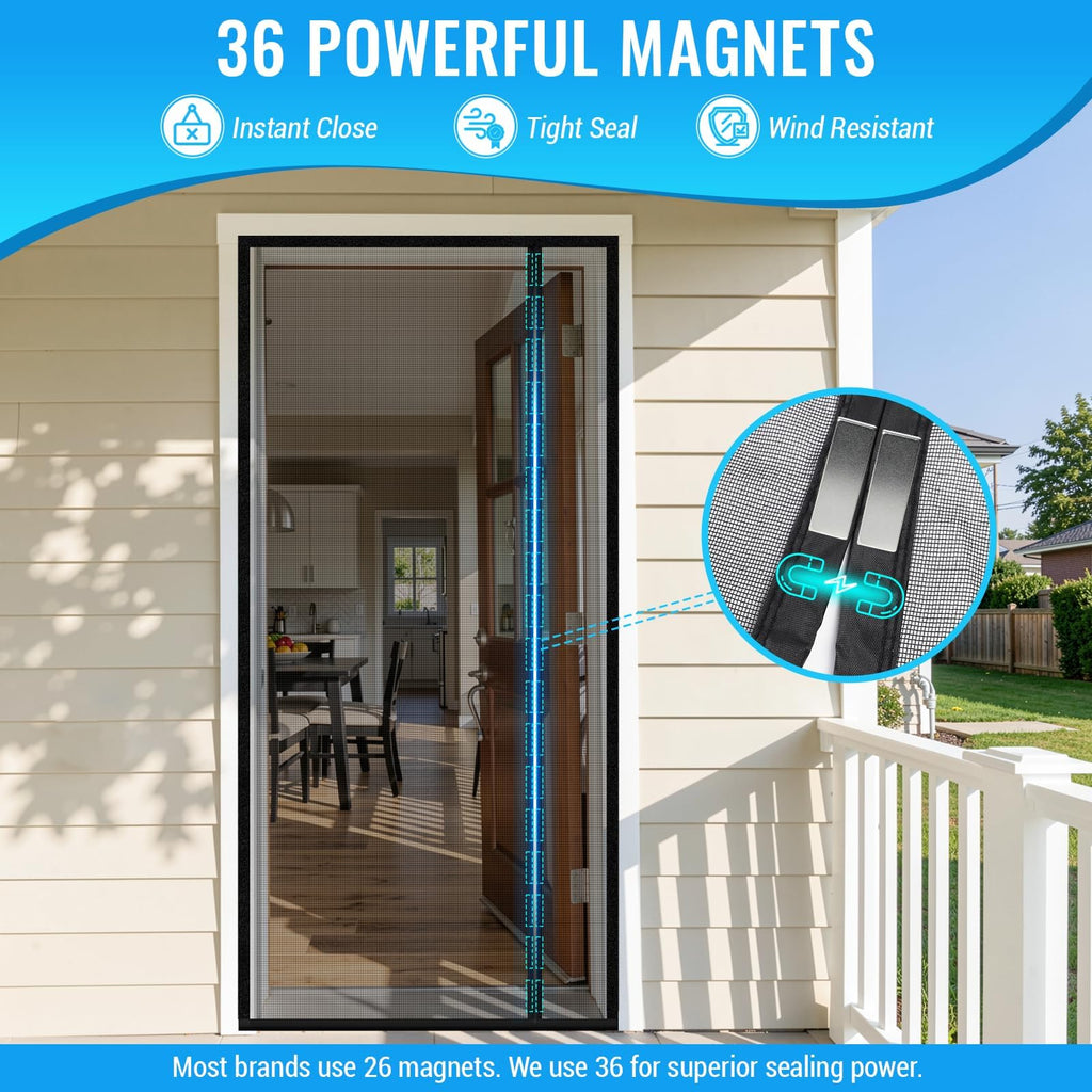 Magnetic Closure Screen Door, Reversible Mesh Door Screen Fits 38" x 82" Door, Heavy-Duty Magnetic Mesh Curtain for Sliding Door and French Door, Self-Sealing, Portable Patio Screen (40" x 83")