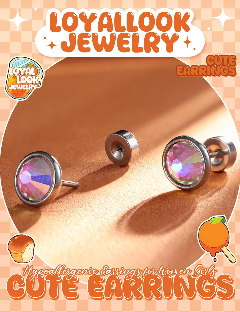 Hypoallergenic Screwback Earrings for Women Girls 20G Colorful
