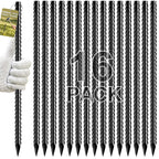 Fabulas Rebar Stakes, 16 inch 16 Pack Ground Stakes Heavy Duty with Chisel Point End, 3/8" Diameter Straight Steel Metal Anchor for Garden Driveway Markers Concrete Form Landscape Camping Plant Black