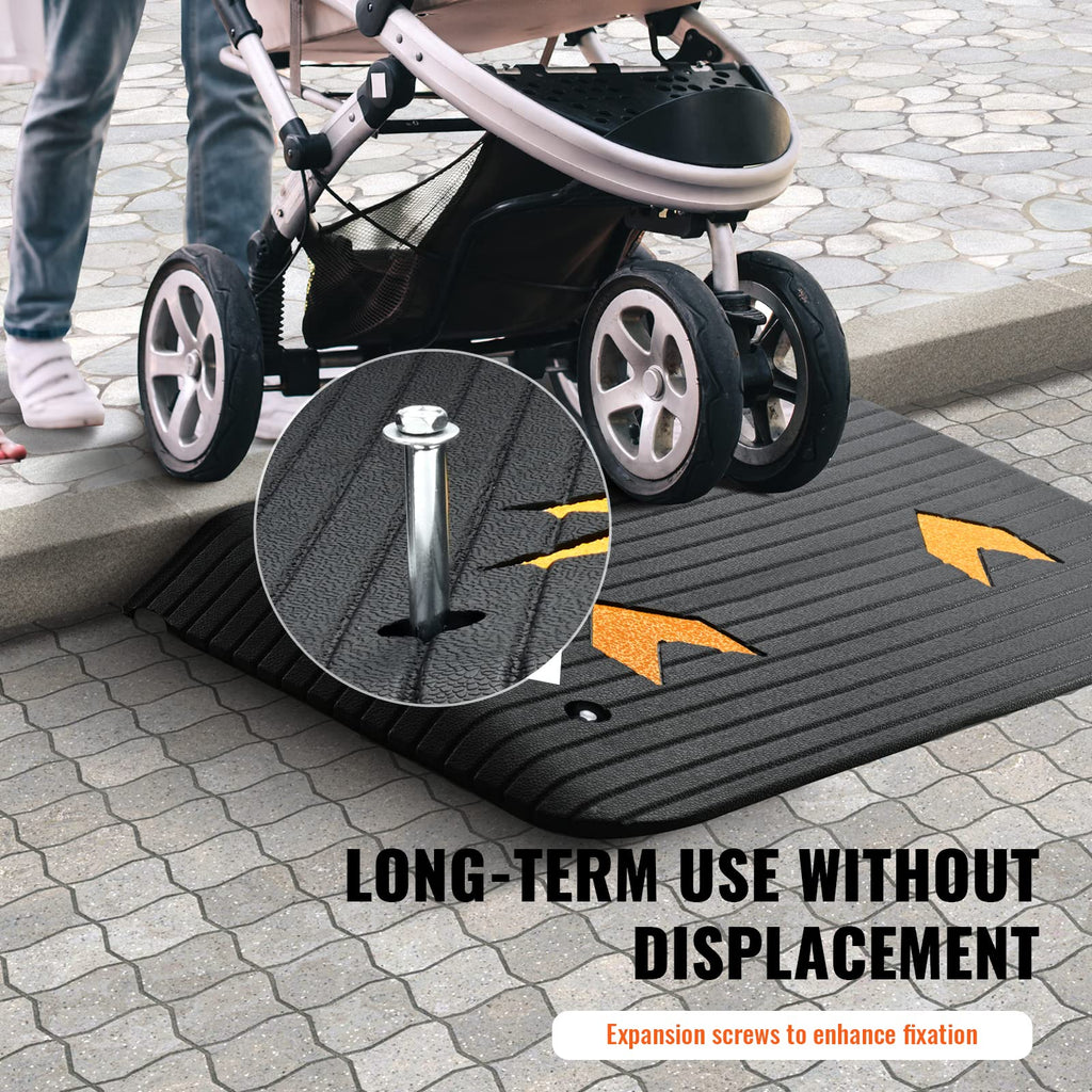 VEVOR 4" Rise Rubber Threshold Ramp, 35.5" Wide Wheelchair Ramp Doorway, Natural Curb Ramp, 33069Lbs Load Capacity, Non-Slip Textured Surface Rubber Curb Ramp for Wheelchair and Scooter