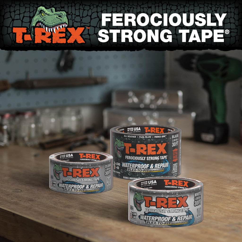 T-REX Flexible Waterproof Tape - Heavy Duty Adhesive Waterproofing Tape for Pool Repair, Leaks, Roof Patches - Extreme Weather & UV Resistance - Black, 1.88" x 30 ft. (Pack of 1)