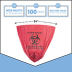 Trashanium Biohazard Waste Bags, 10-Gallon, 100 Count, Red, No Leak Bags, Medical Grade, Safe Infectious Waste Disposal
