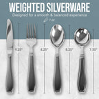 BUNMO Weighted Utensils for Hand Tremors – 4pc Adaptive Utensils for Elderly, Persons w/weak hands – Discreet Travel Wrap, Stainless Steel & Dishwasher Safe – Weighted Silverware Set
