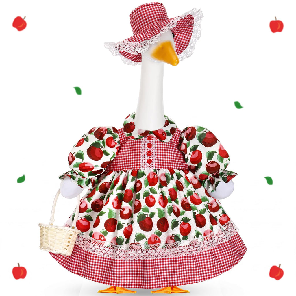 FuWeave Porch Goose Outfit 23'' Statue Apple Dress Hat Fall Decor
