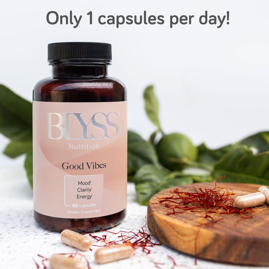 BLYSS Nutrition Saffron Supplements – Saffron Extract Pills for Women – Support Mood, Energy Boost, PMS, Mental Clarity & Metabolism - Non-GMO, Gluten Free, 60 Vegan Capsules