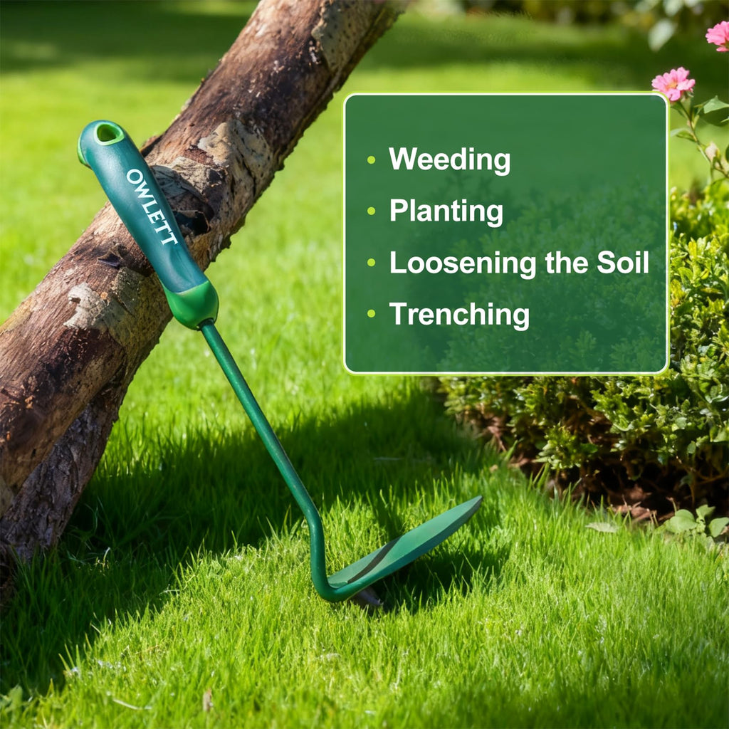 Owlett Japanese Weeding Sickle, Garden Hand Hoe Sickle Hoe with Ergonomic Rubber Handle, High-Hardness Carbon Steel Manual Weeder Tool for Weeding Cultivating Trenching Soil Loosening