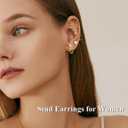 Cartilage Earring Stud for Women 14K Gold Plated Opal Flat Back Earrings