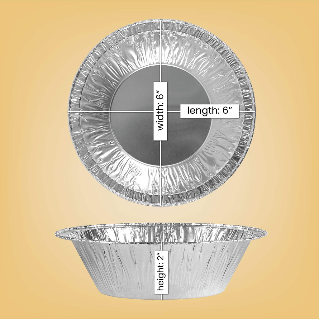 PLASTICPRO 6'' Inch Round Tin Foil Cake Pans Disposable Aluminum, Freezer & Oven Safe - For Baking, Cooking, Storage, Roasting, & Reheating, Pack of 50