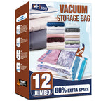 12 Jumbo Vacuum Storage Bags for Bedding, Vacuum Seal Bags for Clothing