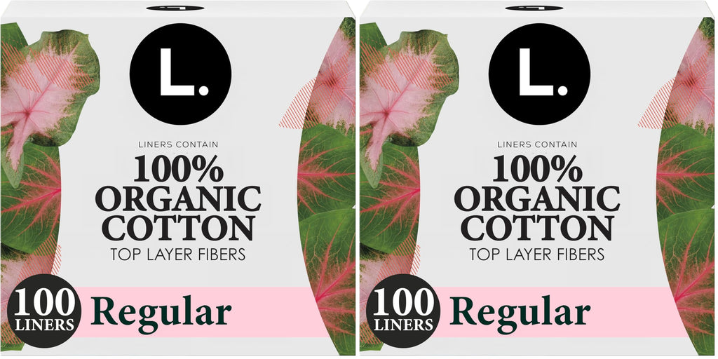 L. Ultra Thin Liners for Women, Regular Coverage, Organic Cotton Top Layer, Unscented Pantiliners,100 Count (Pack of 2)