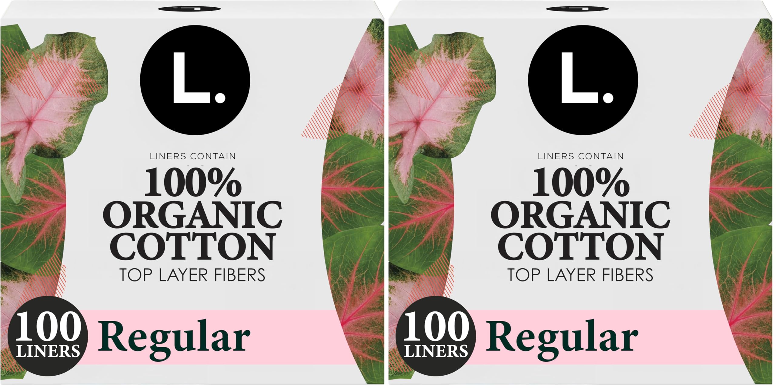 L. Ultra Thin Liners for Women, Regular Coverage, Organic Cotton Top Layer, Unscented Pantiliners,100 Count (Pack of 2)