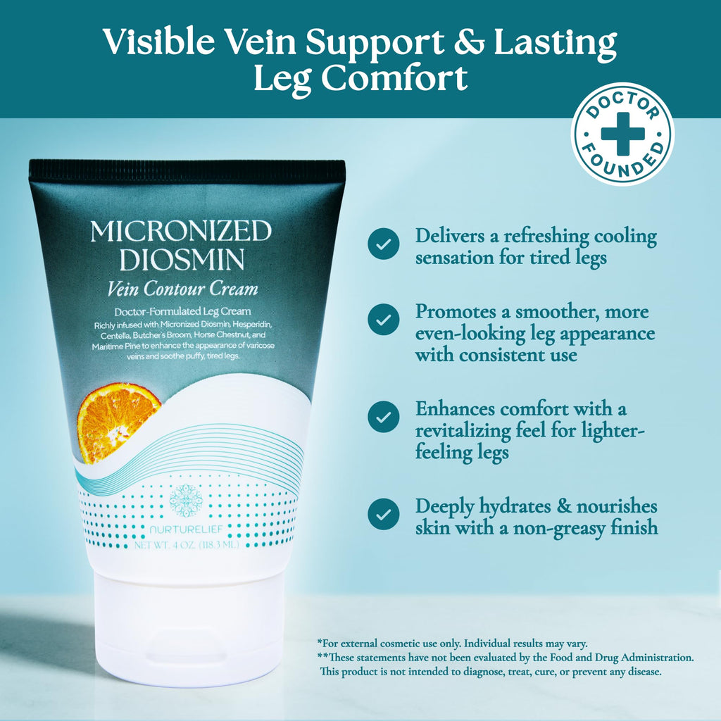 Nurturelief Micronized Diosmin Vein Contour Cream with Hesperidin | Cooling Comfort Formula | Doctor-Crafted Advanced Absorption | Daily Cosmetic Care & Cooling Relief for Lighter-Feeling Legs