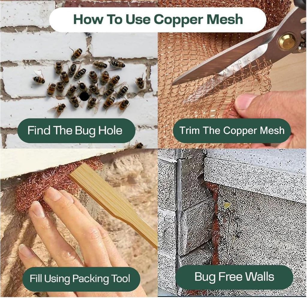 3rd Gen Copper Mesh Rodent Control Kit 5" x 205ft, 100% Premium Copper Wool for Sealing Holes & Water Gaps, Blocks Slugs, Snails, Mice & Pests – with Scissors & Packing Tool