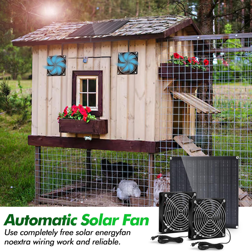 Solar Panel Fan kit, 30W Solar Powered Fan with Dual IPX7 Waterproof Fans for Outside Chicken Coops, Greenhouses, Sheds, Solar Panel Fan kit