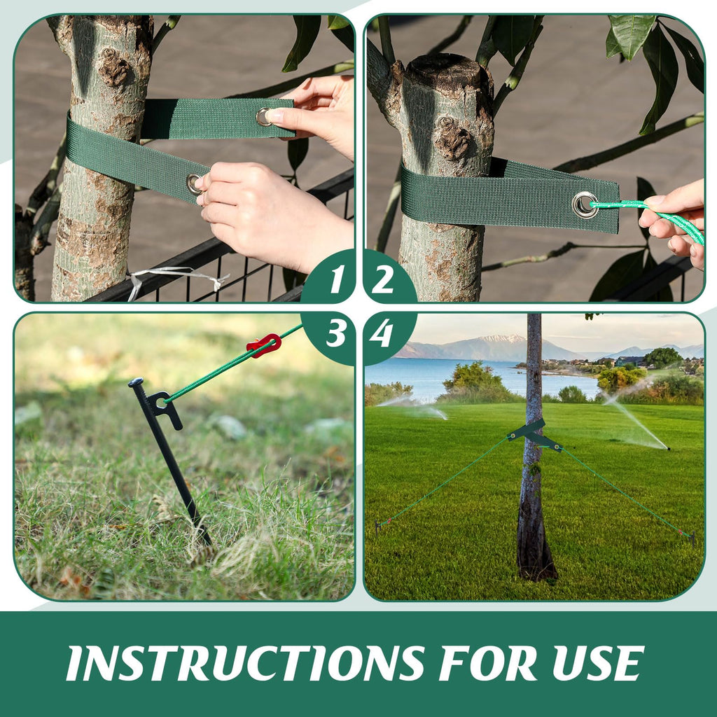 Suzile 60 Pcs Tree Stake Kit, Heavy Duty Tree Staking and Supports for Leaning Trees Include 11. 8'' Steel Stakes 15. 8'' Support Straps 13. 12 ft Ropes for Anchoring Hurricane Protection (Green)