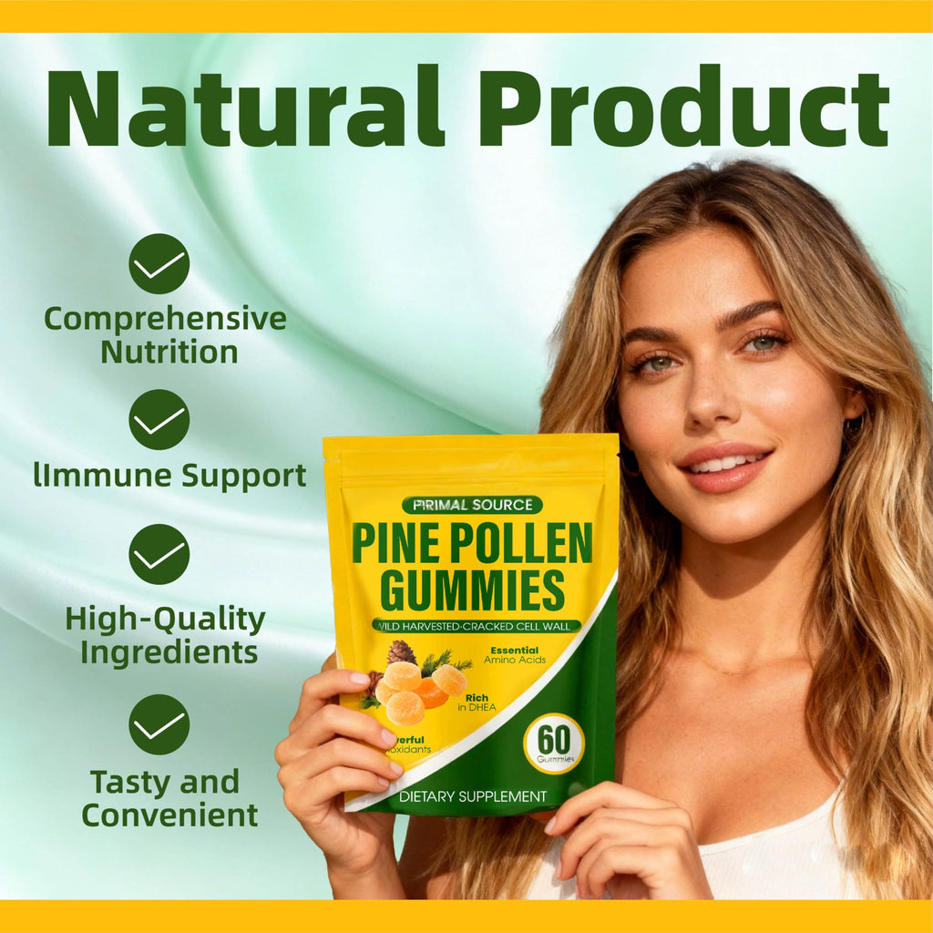 JXlspe Primal Source Pine Pollen Gummies-Herbal Extracts Combined with Gummy-Maximum Absorption - Men's Daily Energy & Recovery Supplement (1)
