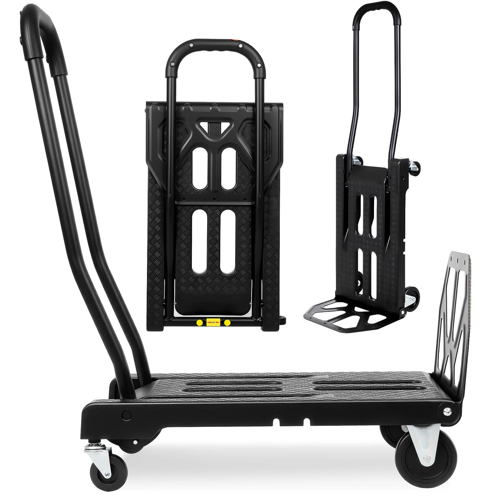 Folding Hand Truck with 4-Wheel Mode, 2 in 1 Collapsible Push Cart & Fold-Up Toe Plate – 300lbs Heavy Duty Dolly Pull Cart with Wheels Portable Hand Truck for delivery, Warehouse & Moving