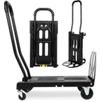 Folding Hand Truck with 4-Wheel Mode, 2 in 1 Collapsible Push Cart & Fold-Up Toe Plate – 300lbs Heavy Duty Dolly Pull Cart with Wheels Portable Hand Truck for delivery, Warehouse & Moving