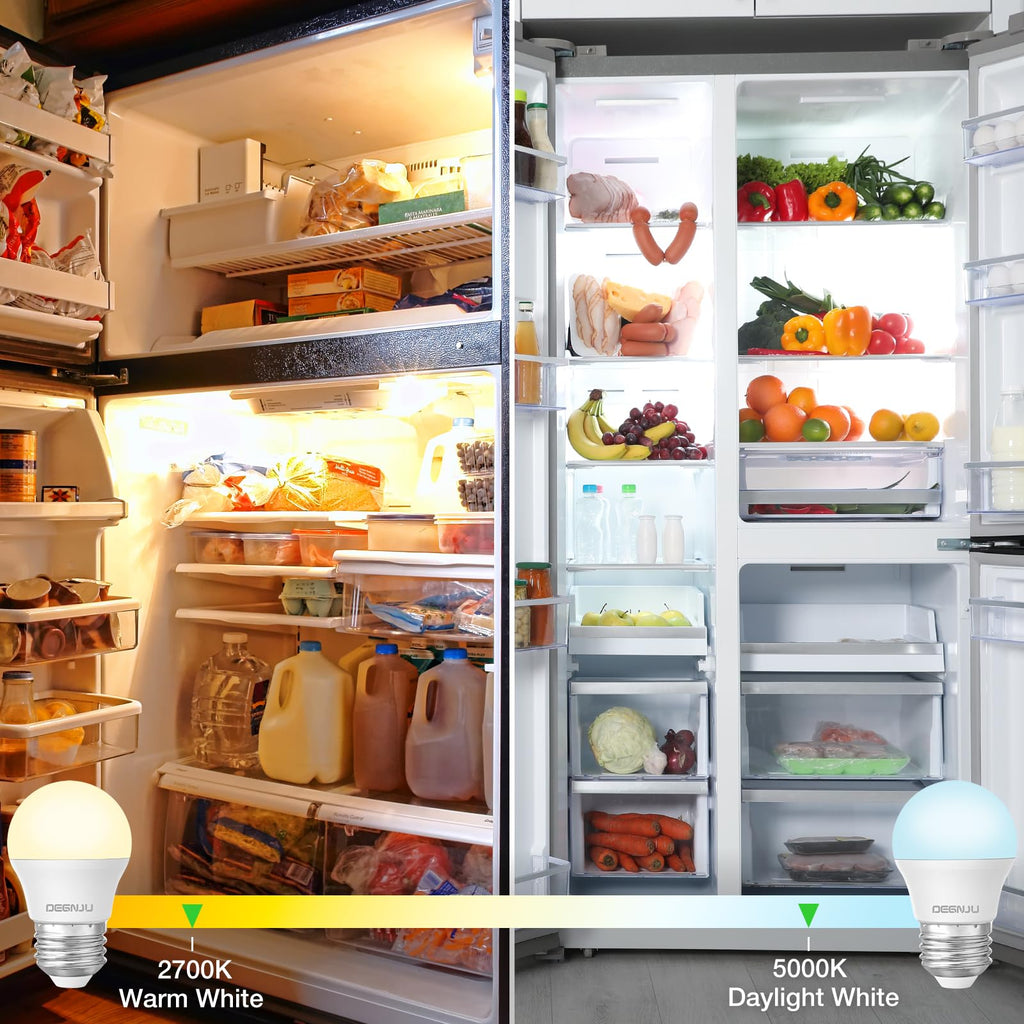 DEGNJU LED Refrigerator Light Bulb, 40W Equivalent, 120V, Fridge Light Bulb 2700K Soft White, A15 Appliance Bulb 5.5W for Freezer, 650LM, E26 Standard Base, 120V, Non-Dimmable, 4 Pack