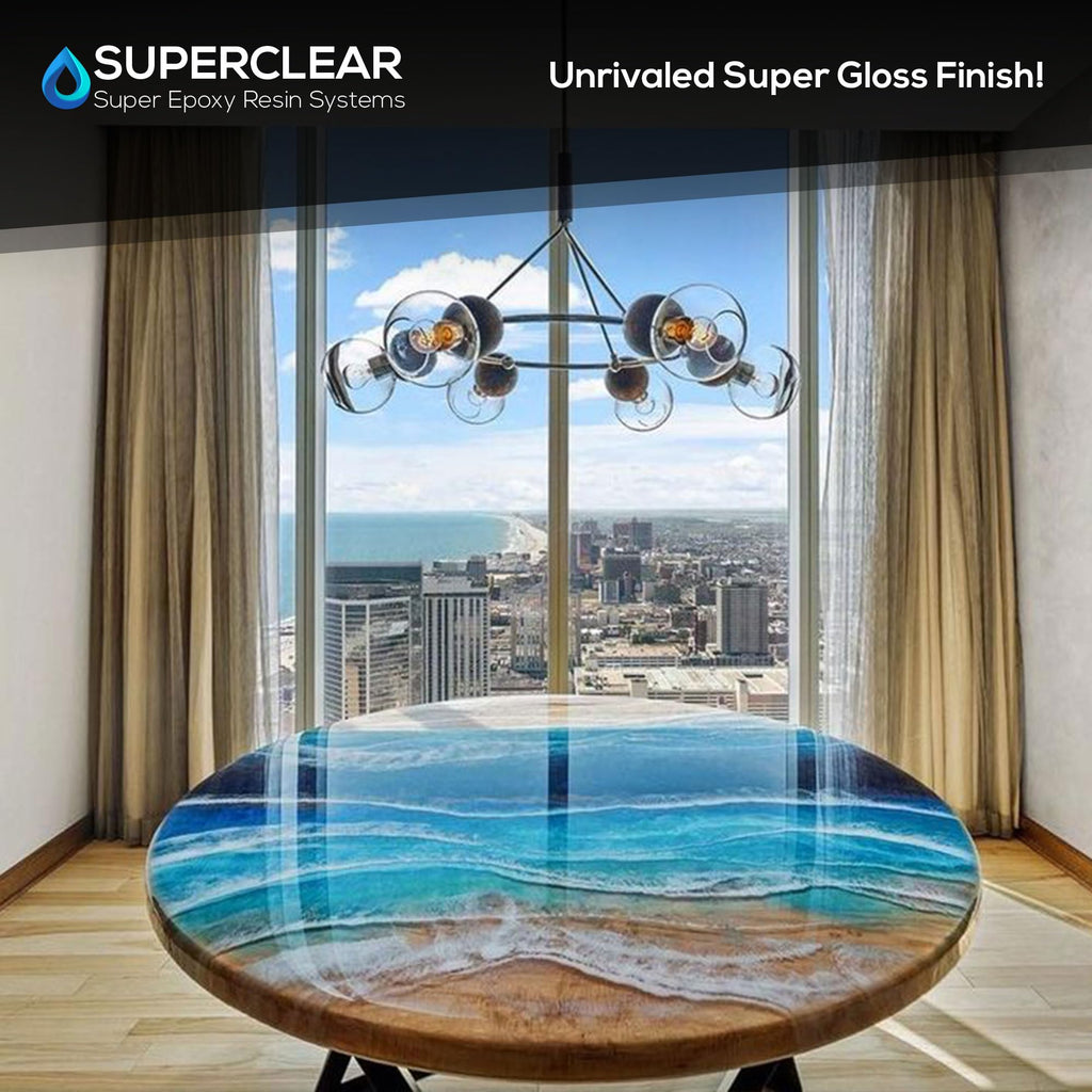 Superclear Table Top Epoxy Resin, Crystal Clear 1:1 Protective Coating for Tabletops, Bar Tops, Countertops, Anti-Yellowing UV Resistant, Made in the USA (64 OZ Without Kit)