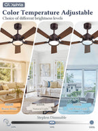 Glowivia 42 Inch Ceiling Fan with Lights and Remote, Smart APP Control, Dimmable with All-Setting Memory, Quiet DC Motor Reversible Blades, Damp Rated Modern Ceiling Fan for Bedroom Patio Living Room