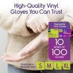 Inspire Exam Medical Clear Vinyl Disposable Gloves - Latex Free for Cleaning, Food Prep (Large)