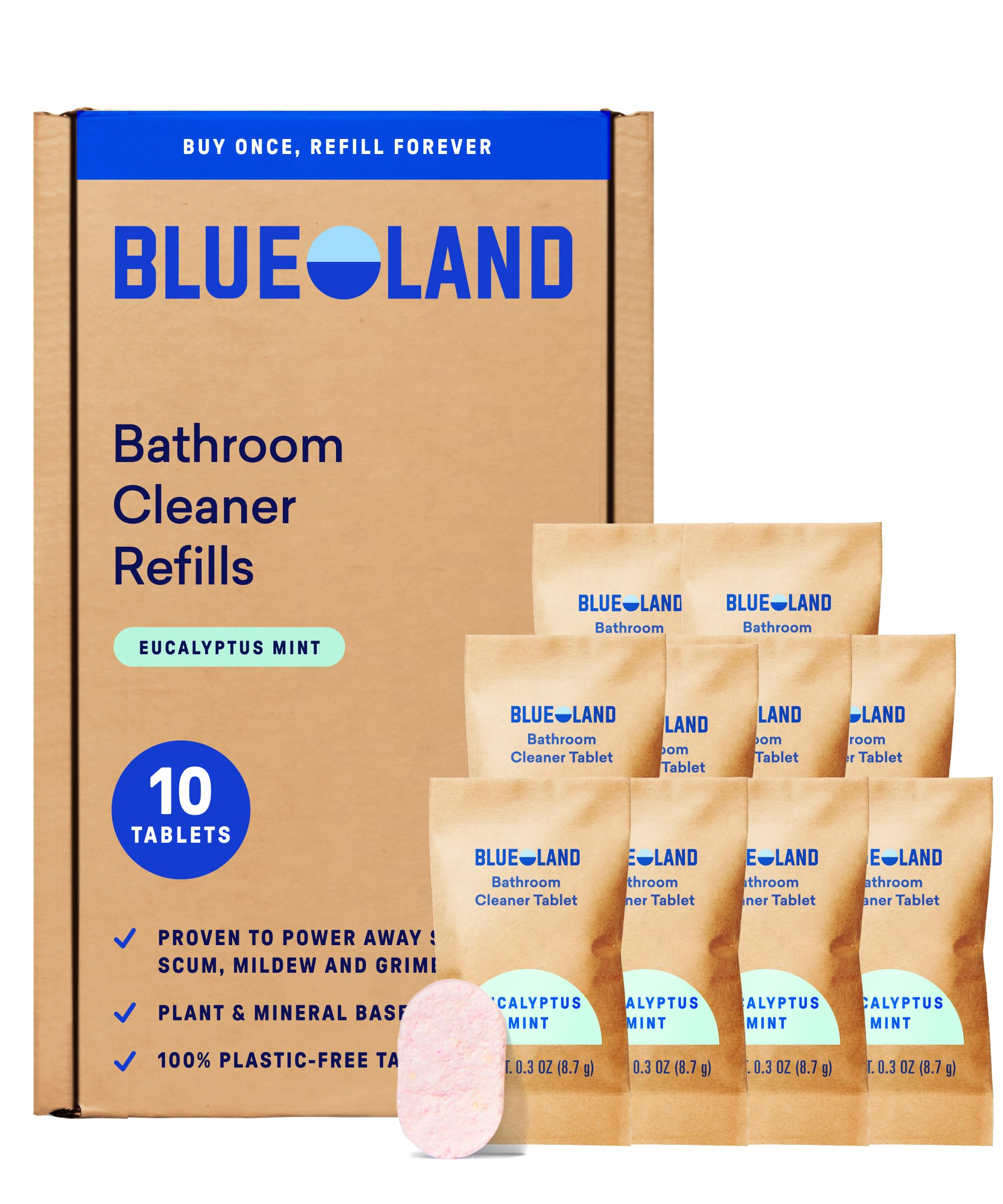 BLUELAND Bathroom Cleaner, 10-Pack Refill, Eucalyptus Mint Scent, Eco-Friendly Cleaning Supplies, 10x 24 Fl oz