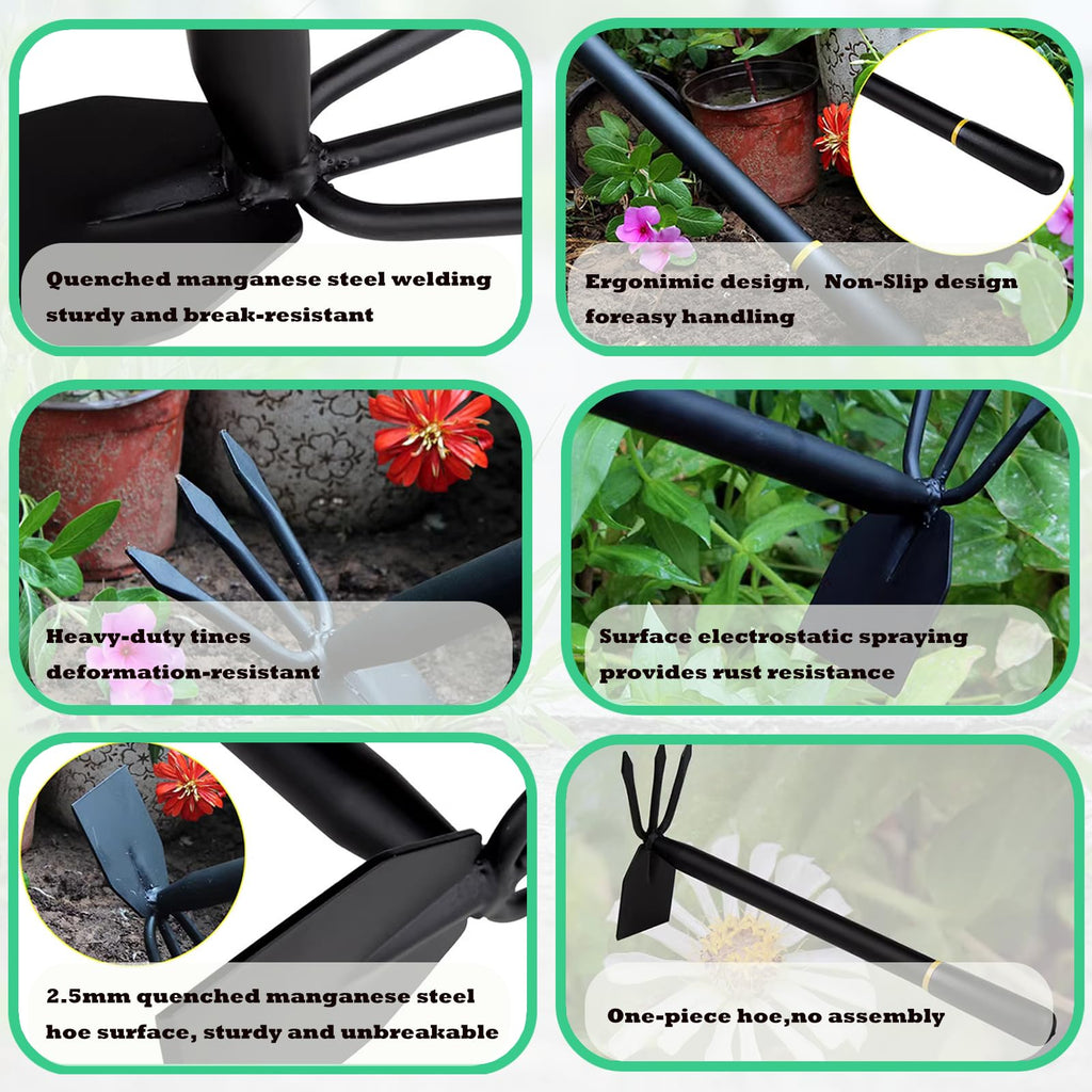 AHUDKKY Hoe and Cultivator, Hoe Garden Tool, Hand Hoe Cultivator Garden Tool, Thickened Manganese Steel, Garden Hoe for Weeding, Planting, Loosening Soil, Digging，No Assembly Required