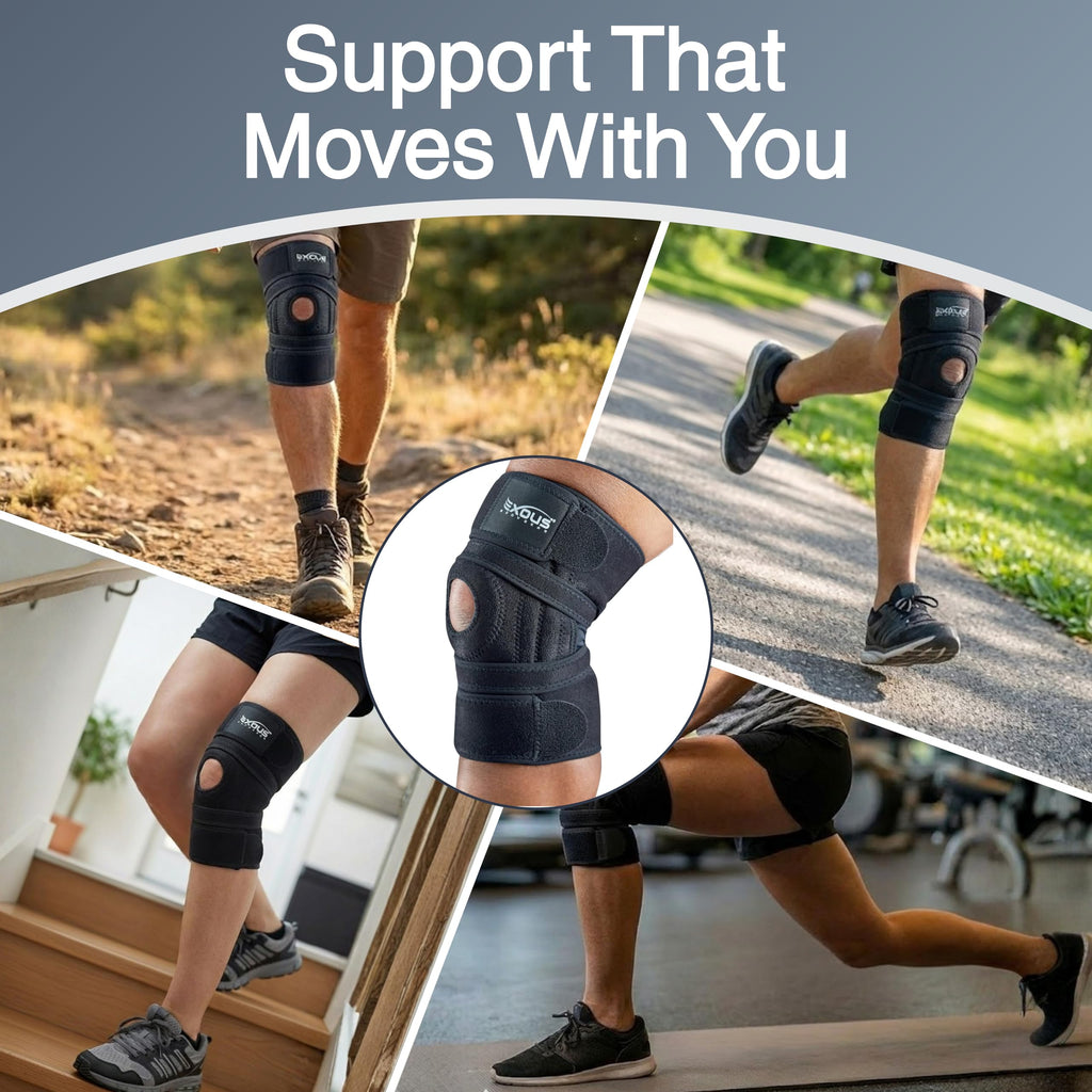 EXOUS BODYGEAR Knee Brace For Women & Men For Arthritis Acl, Mcl Pain Patented 4-way Adjustable Wraparound Support Dual Side Stabilizer For Patella Stability