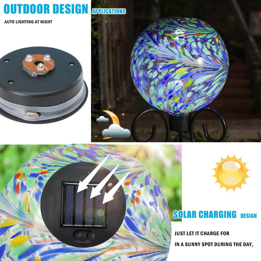VCUTEKA Solar Gazing Ball, Glass Garden Globes for Outdoor Yard Decor, 10“