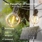 addlon 100FT Solar String Lights Outdoor with Remote, 54 LED Shatterproof Bulbs, USB Charging, 20+ Hour Runtime, Dimmable & Timable, G40 Waterproof Solar Lights for Outside Backyard Patio Garden Decor