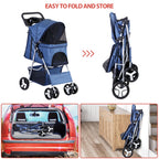 Pet Stroller 4 Wheels Dog Cat Stroller for Small Medium Dog Cats Carrier Jogger Travel Foldable Puppy with Storage Basket and Cup Holder (Navy Blue)