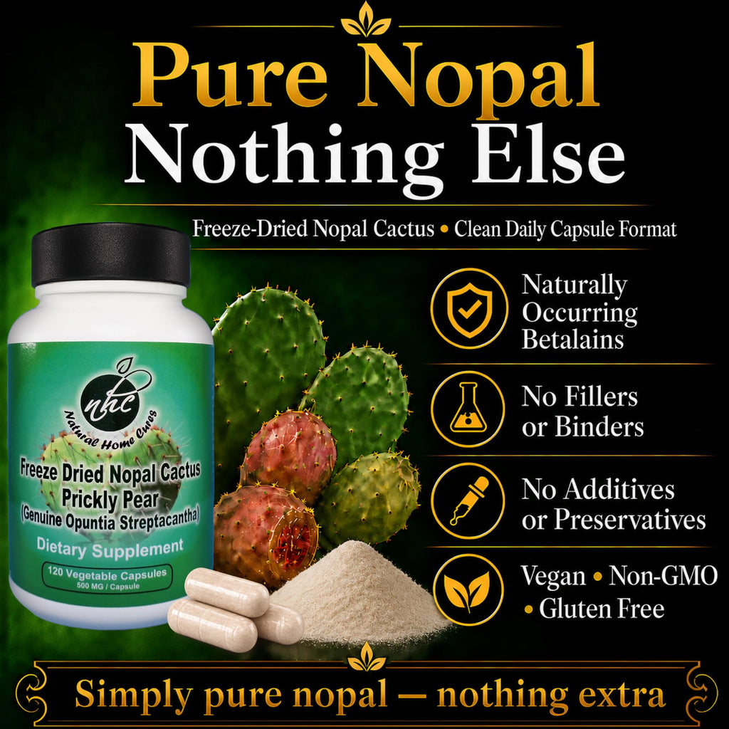Natural Home Cures Freeze-Dried Nopal Cactus Capsules, Whole Prickly Pear Cactus Powder, Plant-Based Fiber Supplement for Daily Wellness, 500 mg, 120 Vegan Capsules (4 Bottles)
