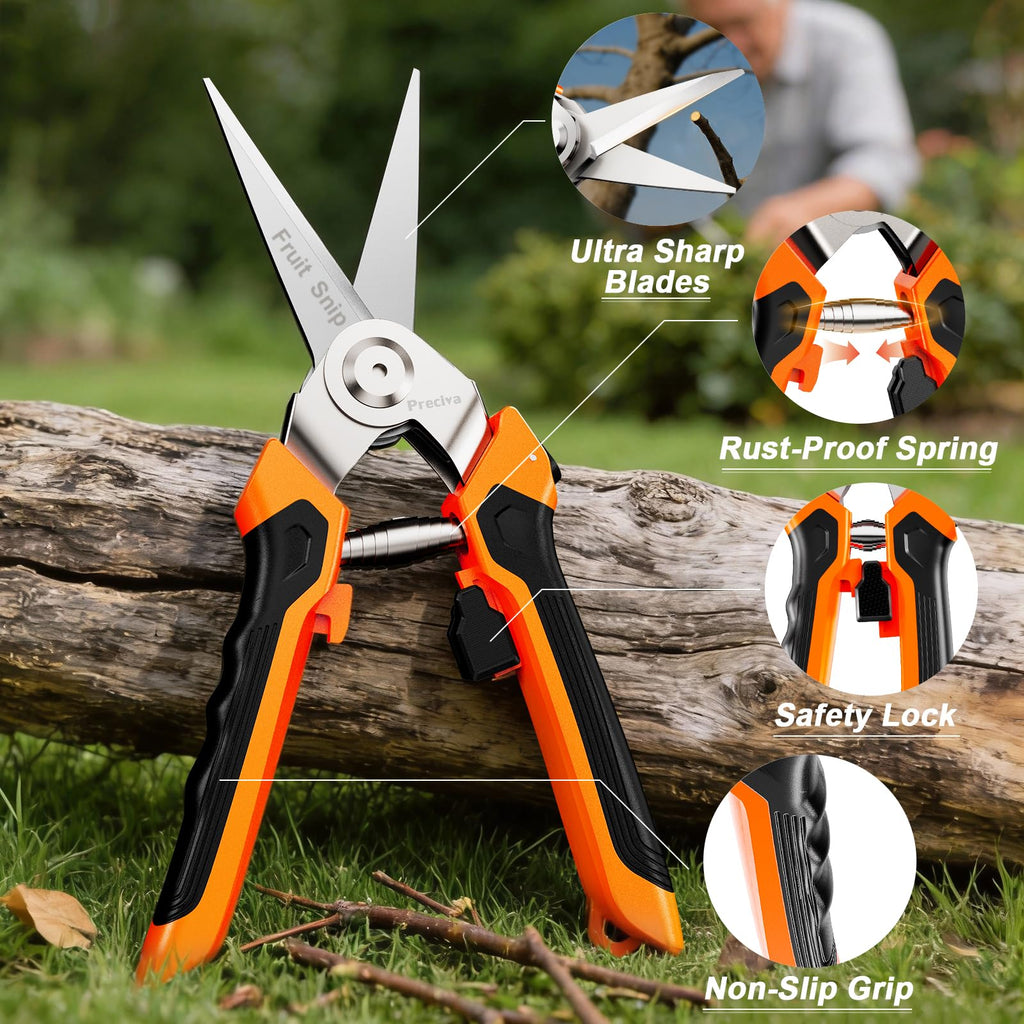 Preciva 4-in-1 Garden Pruning Shears, Gardening Shears with 4 Size Sharp High Carbon Martensitic Stainless Steel Blade, Rustproof, Wear-resistant, Removable, Multi-functional Gardening Tool