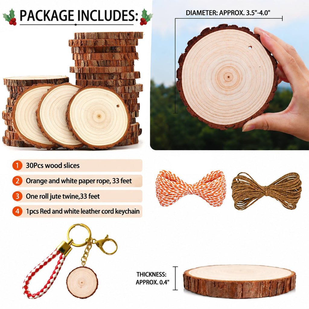 SENMUT Wood Slices 3.5-4.0 Inch Natural Rounds Unfinished Wooden Circles
