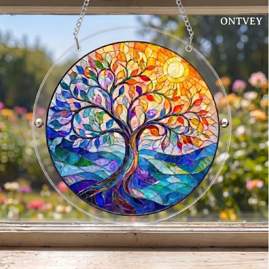 Acrylic Jigsaw Puzzle Suncatcher - Vivid Tree Acrylic Puzzle Window Hanging Kit, 83 Irregular Pieces & Hanging Chain - Creative DIY Home Indoor & Garden Decor (7.4 Inch)
