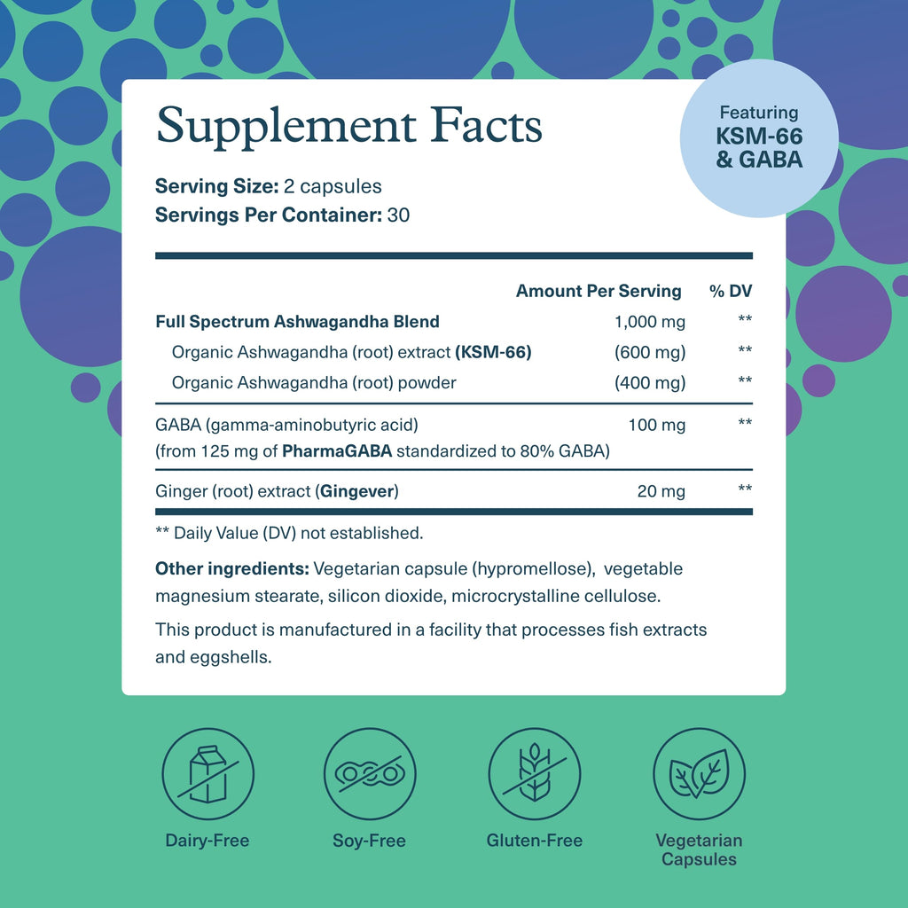 Youtheory Ashwagandha + GABA - Adaptogenic Blend with Organic KSM-66 & Ginger - Aids Stress Relief & Mood* - Supports Energy Levels* - 60 Vegetarian Capsules (30-Day Supply)*