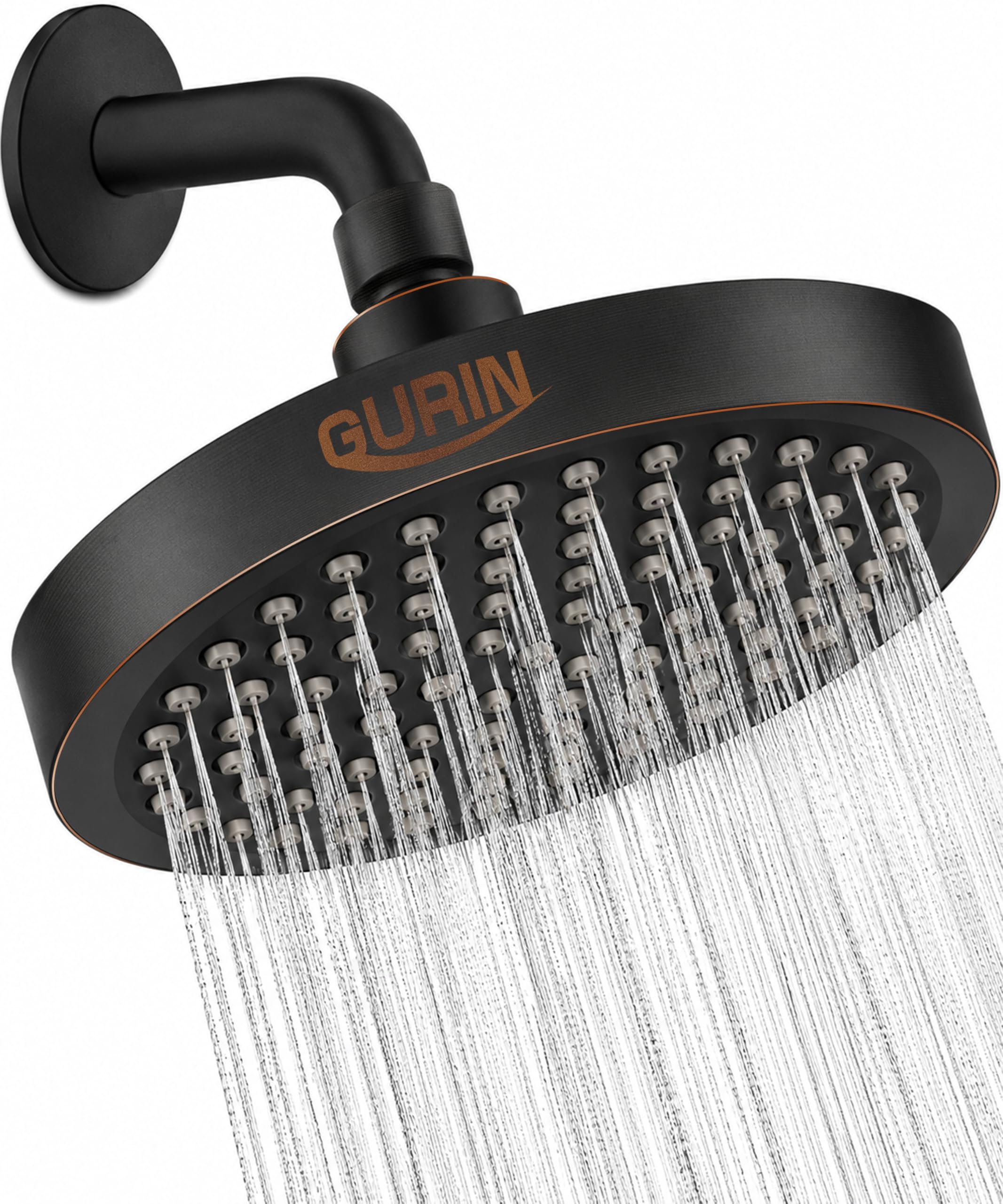 GURIN Shower Head - Powerful High Pressure Rain Shower Head 6 Inch - Luxury Rainfall Showerhead with Adjustable Angles, 90 Anti-Clog Nozzles, Tool-Free 1-Min Install, Premium Oil Rubbed Bronze Finish