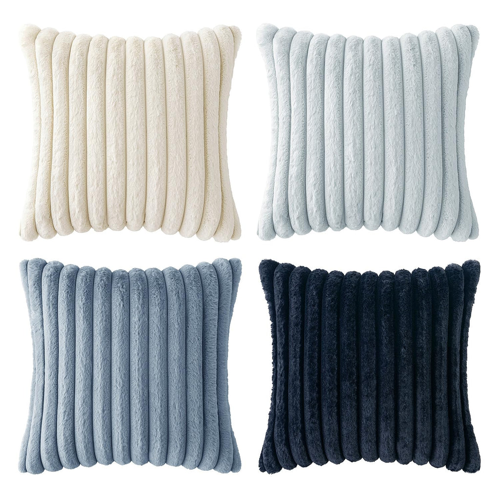 MIULEE Faux Fur Plush Decorative Throw Pillow Covers 18x18, Navy Blue