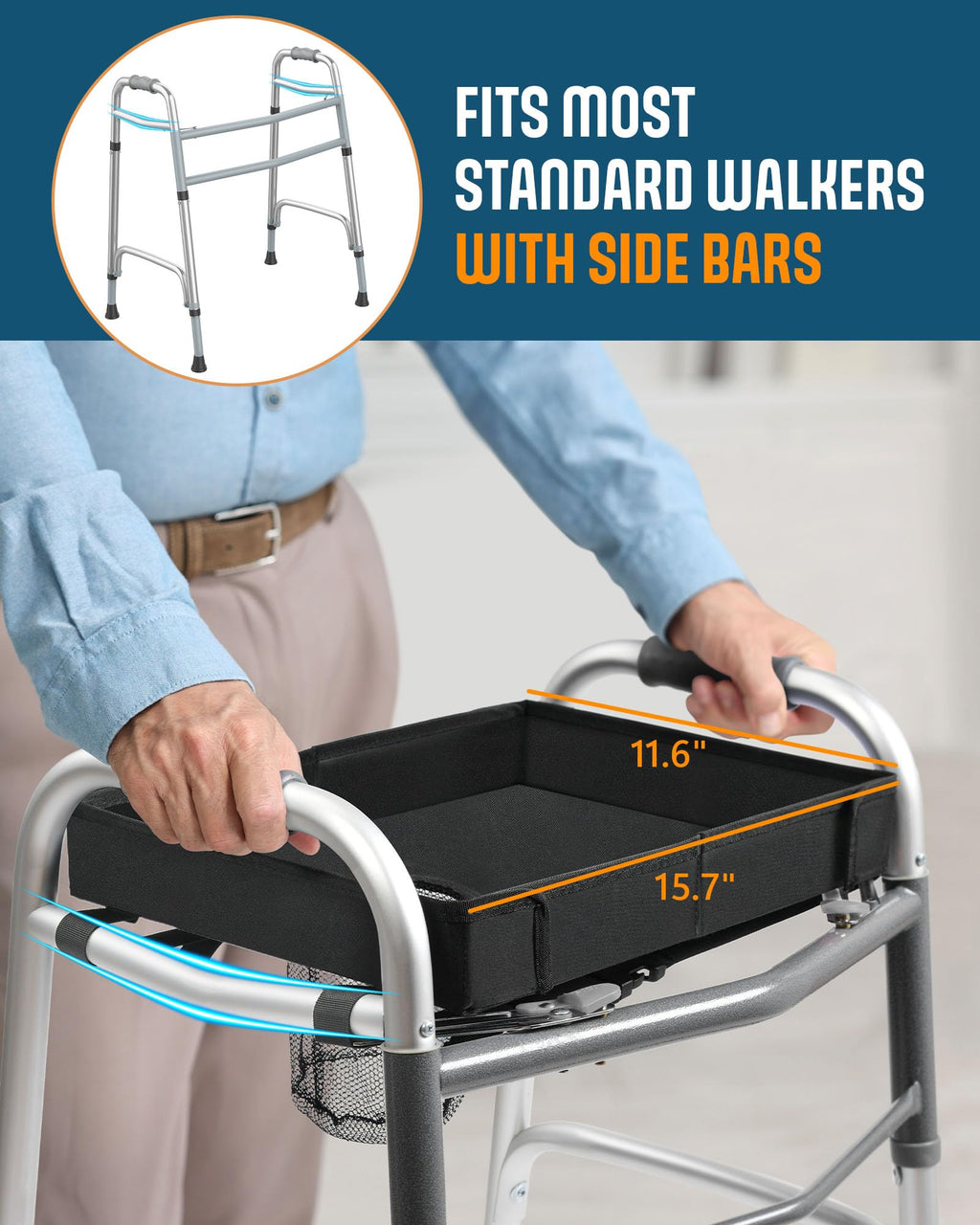 FANGSUN Walker Tray with Cup Holder, Lightweight Detachable Mobility and Walker Accessories Table for Senior, Rollator Tray for Rolling Folding Rollator, Easy Assembly