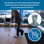 BodyMed Aluminum Crutches, Medium (Pair) - Adjustable Height (5'2" - 5'10"), Lightweight Design, Padded Underarm Cushions & Hand Grips, Non-Slip Rubber Tips - Supports Up to 300 Pounds