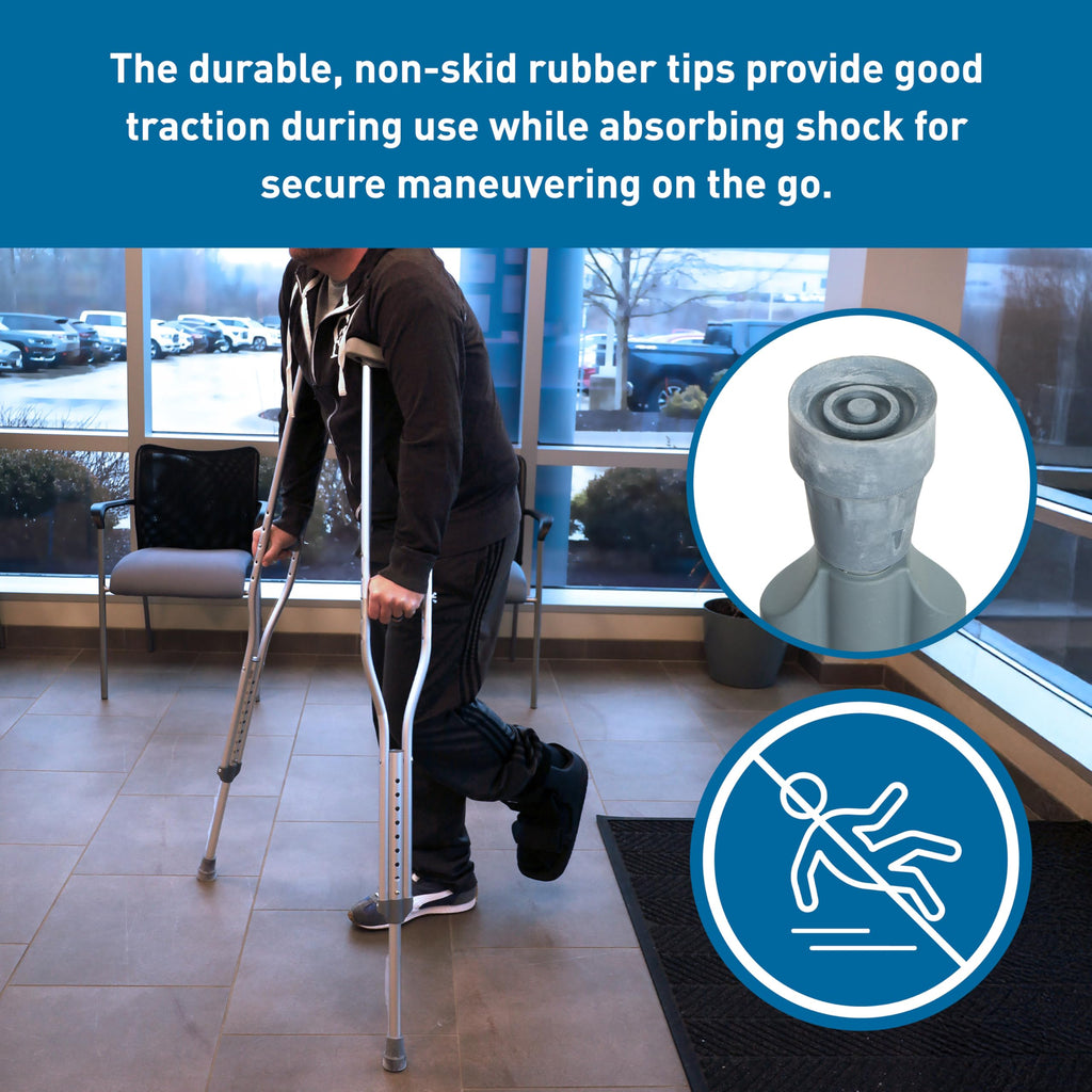 BodyMed Aluminum Crutches, Tall (Pair) - Adjustable Height (5'10" - 6'6"), Lightweight Design, Padded Underarm Cushions & Hand Grips, Non-Slip Rubber Tips - Supports Up to 300 Pounds