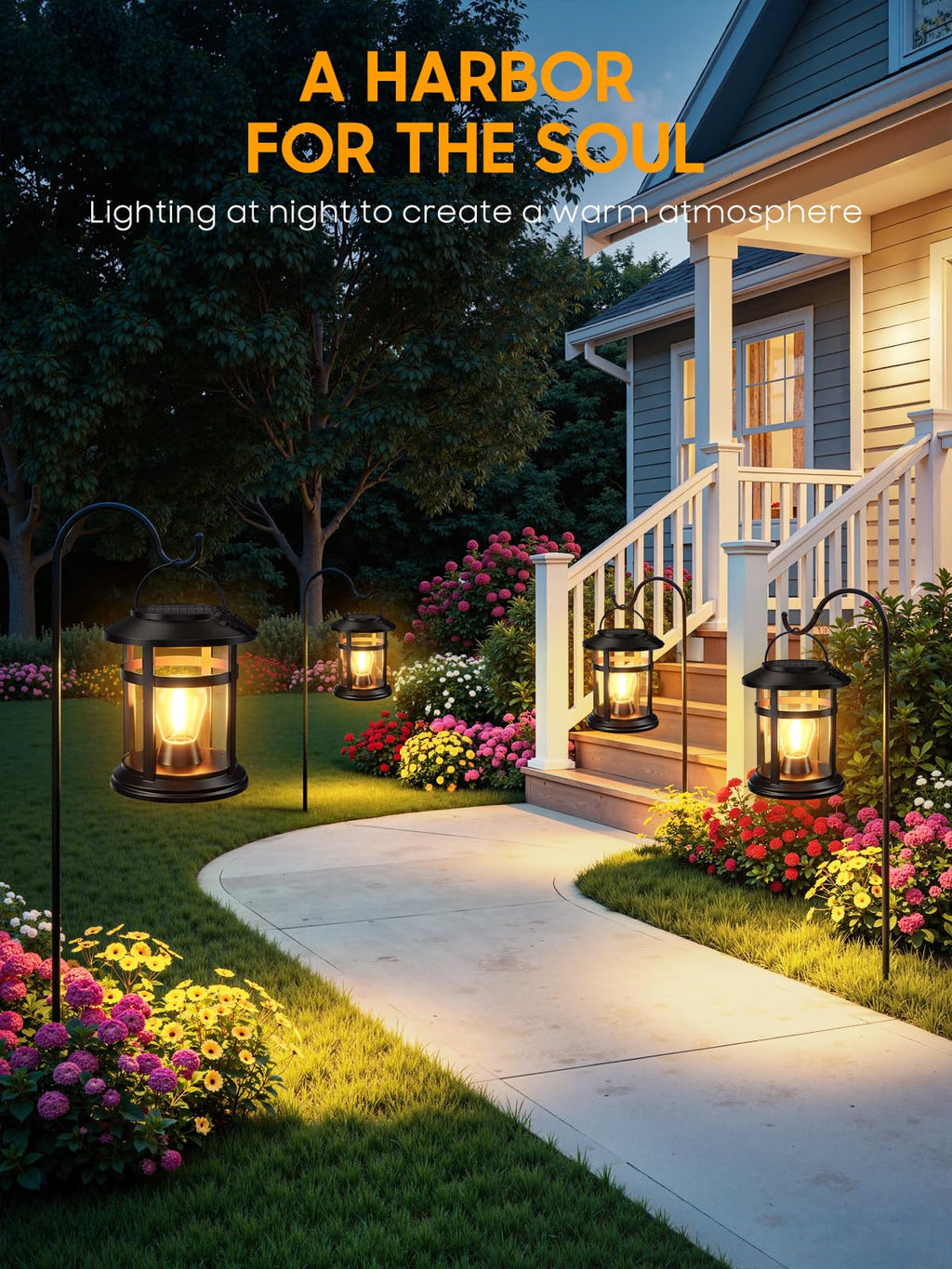 Solar Lantern Outdoor Waterproof, 2 Pack Bright Hanging Solar Lights for Outside Decorative, Upgraded Solar Powered Lanterns LED Lighting for Garden Patio Porch Decor Gifts (Warm Light)