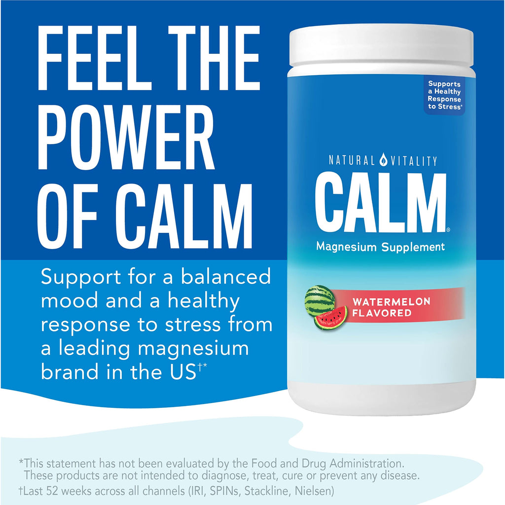 Natural Vitality Calm, Magnesium Supplement, Anti-Stress Drink Mix Powder, Gluten Free, Vegan, & Non-GMO, Watermelon, 16 oz
