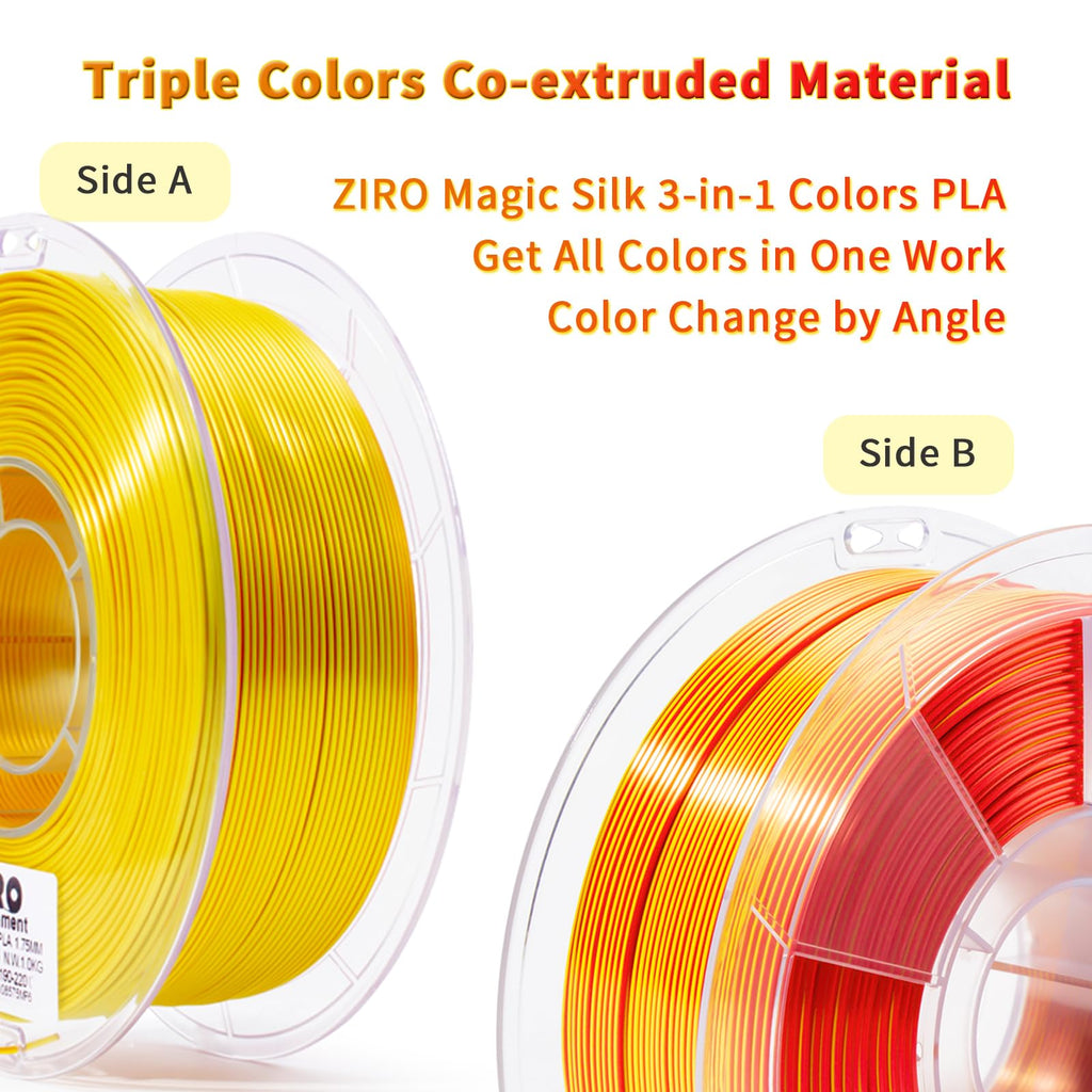 ZIRO Dual Color PLA Filament, Silk Coextrusion 3D Printer Filament 1.75mm, Fit for Most 3D Printers Pen, Shine Multicolor PLA Material,1KG Spool, Red and Gold (Silky)
