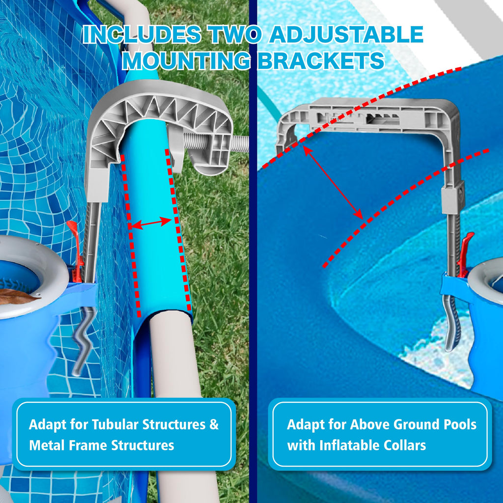 MUWOOB Above Ground Pool Skimmer with 5 Skimmer Socks, Wall Mount Surface Skimmer with Hose & Basket, Compatible with Intex Pools, Adjustable Floating Filter, Automatically Removes Leaves & Debris