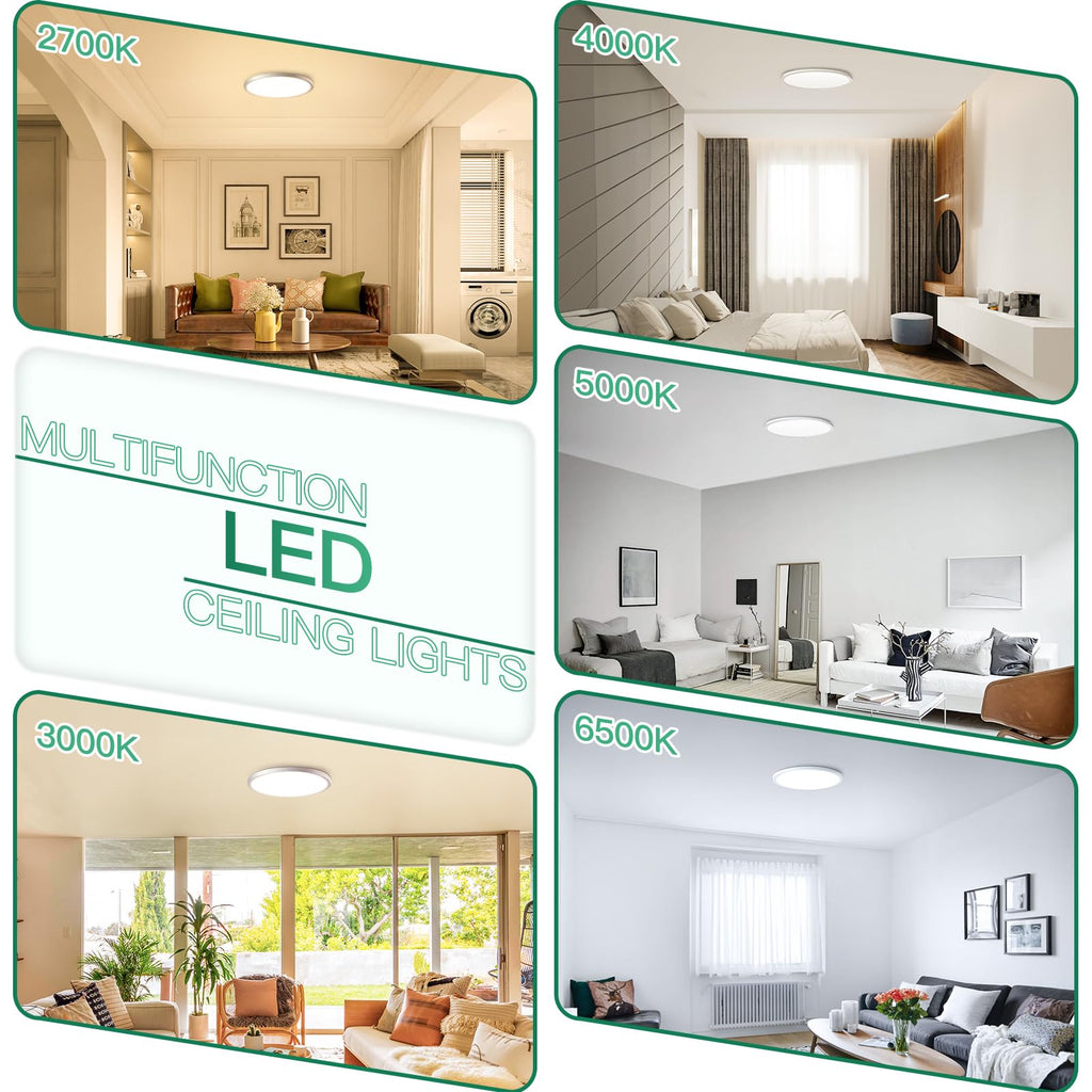 Brightever 7 Inch Flush Mount Ceiling Light, 12W 1200LM LED Ceiling Light Fixtures, 2700K/3000K/4000K/5000K/6500K Selectable, 0.67 Inch Ultra Thin Flat Ceiling Lights for Bedroom Closet, 2 Packs