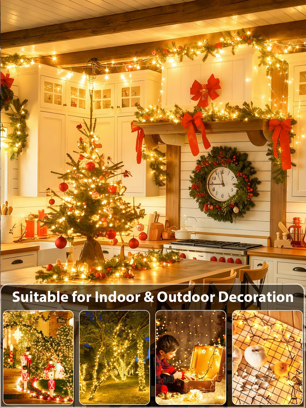 Extendable Christmas String Lights Indoor Outdoor 75.8FT 200 LED Warm White