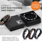Premium Men’s Bracelet | Leather Bracelet for Men | Beaded Bracelets Black Onyx & Tiger-Eye Beads | Brown Leather Jewelry with Adjustable Stainless-Steel Clasp | Gift Dad Husband Son Boyfriend