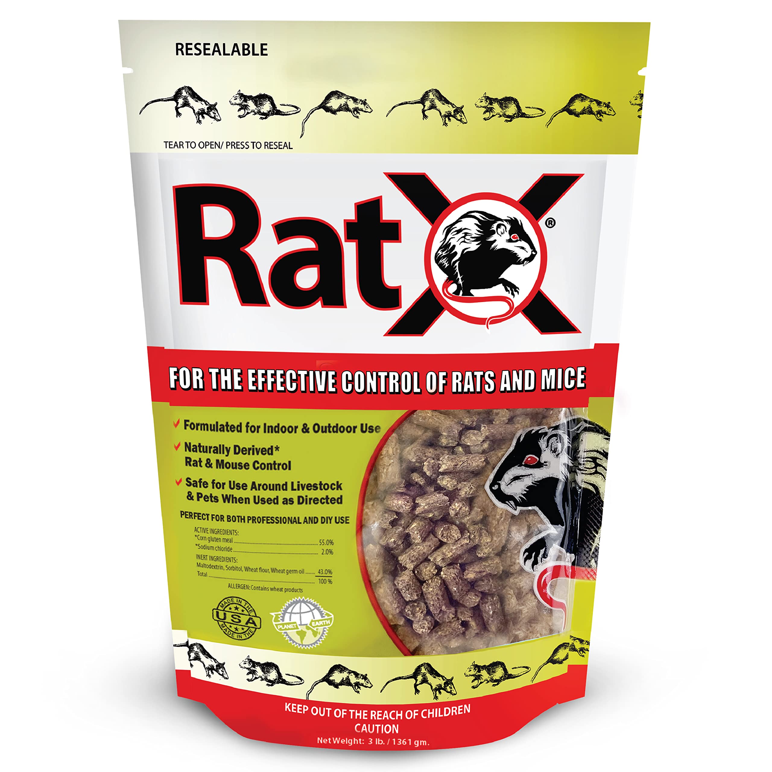 EcoClear Products 620102, RatX All-Natural Non-Toxic Humane Rat and Mouse Killer Pellets, 3 lb. Bag